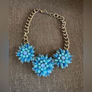 Banana Republic blue flower statement bib necklace with gold chain - 18 in
